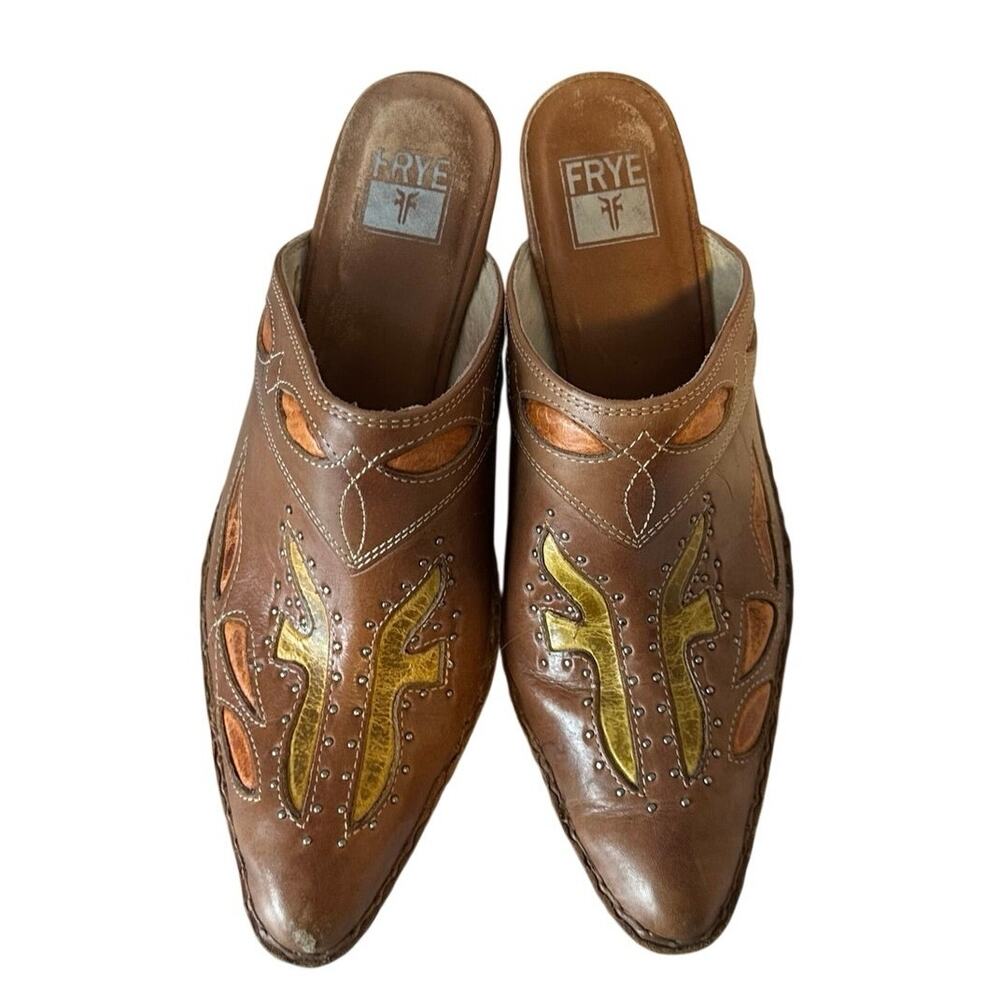 Frye Women’s Phoenix Western Studded Leather Heeled Mules Size 6.5 Pointed Toe